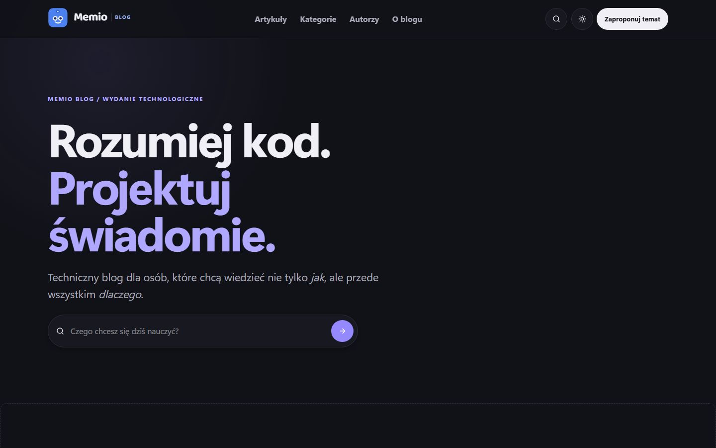 Zrzut ekranu projektu Memio Blog